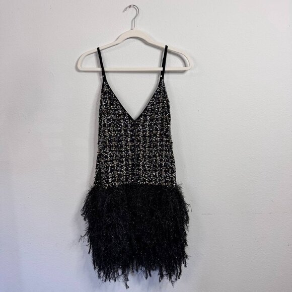 ASOS Sequin Feather Mini Dress Size 6 Party Cocktail Night Out - Picture 1 of 8